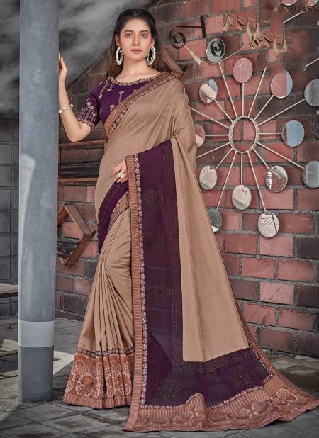 Beige Purple Colour NORITA ROYAL ADVEKA Latest Wedding Wear Tussar Silk Embroidered Saree Collection 41114
